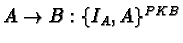 $A\rightarrow B: \{I_A, A\}^{PKB}$
